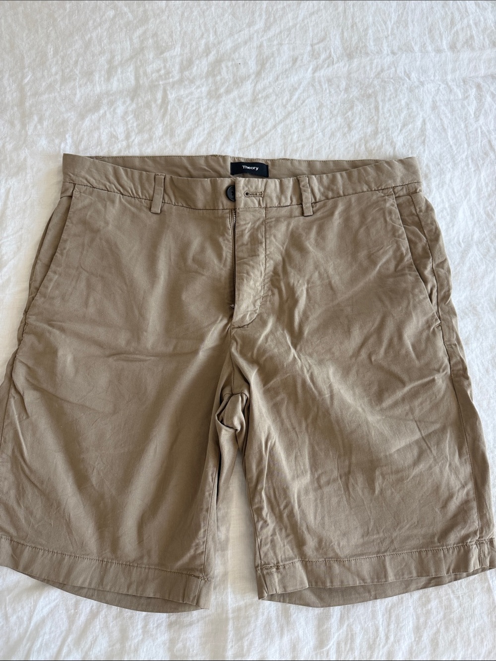 Theory Men's Tan Flat-Front Cotton Shorts